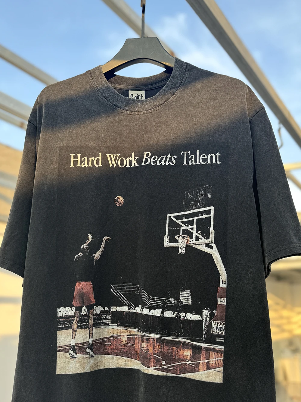 Fashion Y2K American Style Hard Work Beats Talent Print Tee Streetwear Casual Tops 100%Cotton Loose Oversize T Shirt For Men