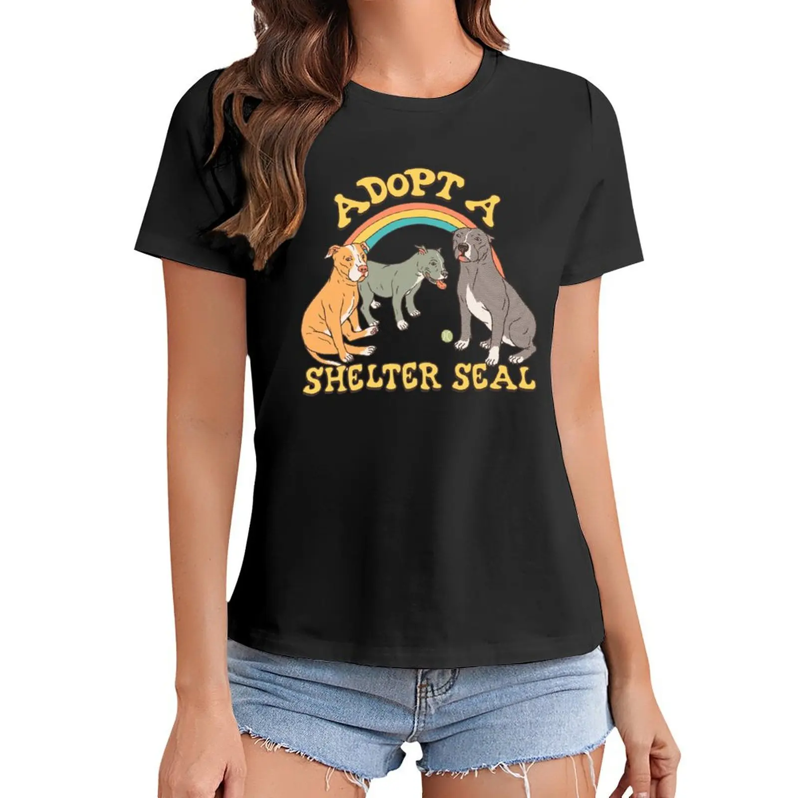 

Adopt A Shelter Seal T-Shirt sweat summer top t-shirts for Women graphic tees funny