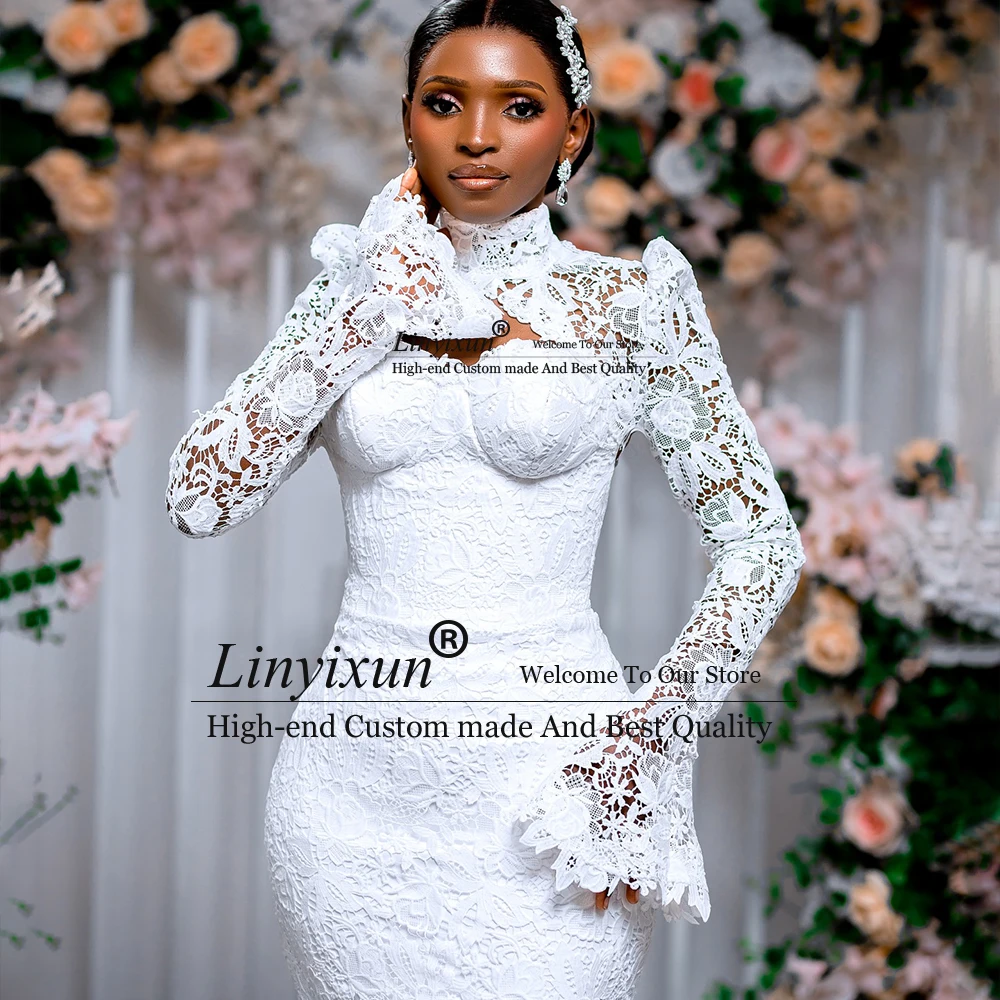 Elegante kanten appliqué trouwjurk 2025, Aso Ebi lange mouwen zeemeermin bruidsjurken voor bruid, op maat gemaakte فسات dh soi soi