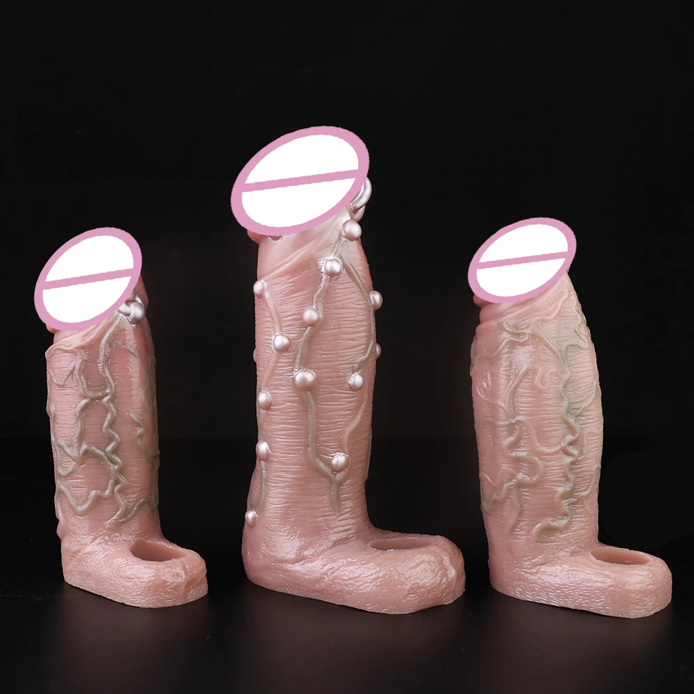 FAAK Large Silicone Penis Sleeve Strecthable Bumps Stimulate Realistic Dildo Sheath With Anti-drop Ring Sex Toys For Men