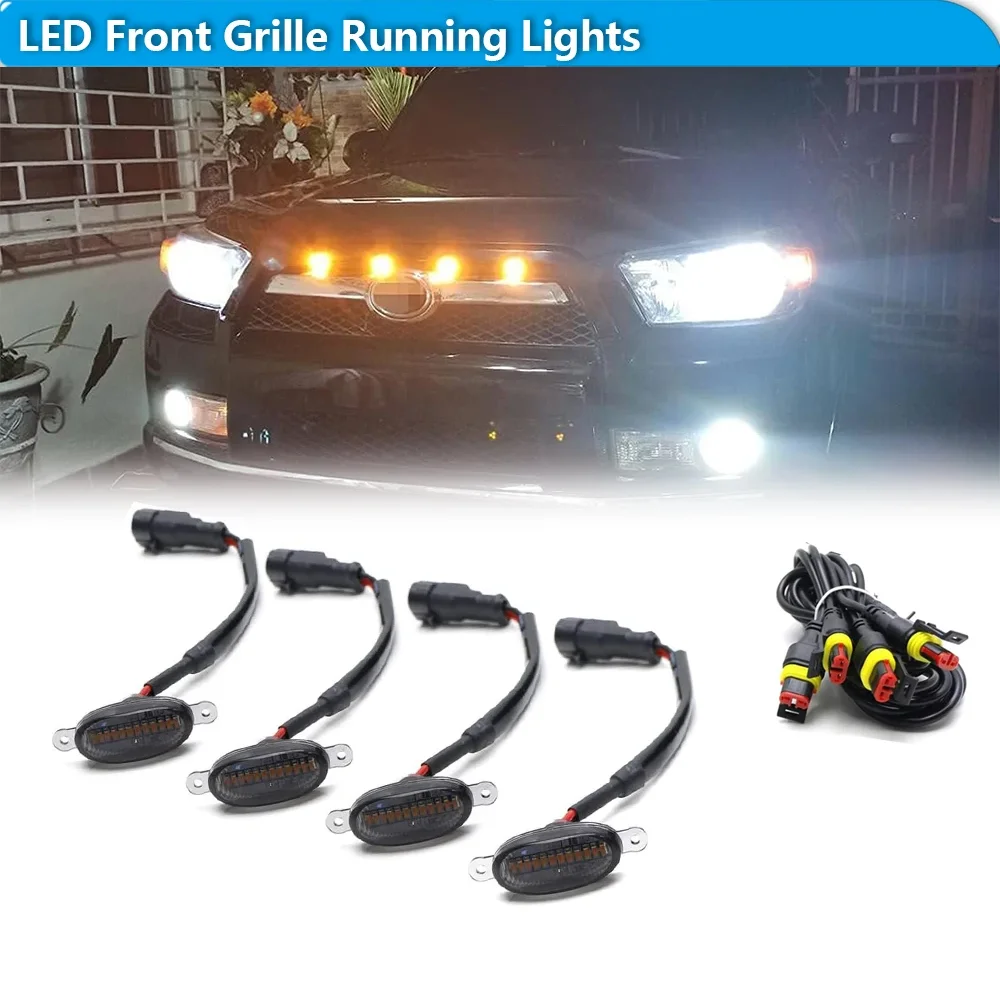 

For Truck SUV Universal Car Front Grille Mesh LED Lights w/ Wiring Harness Assemblies Clearance Marker Light Running Light 12V