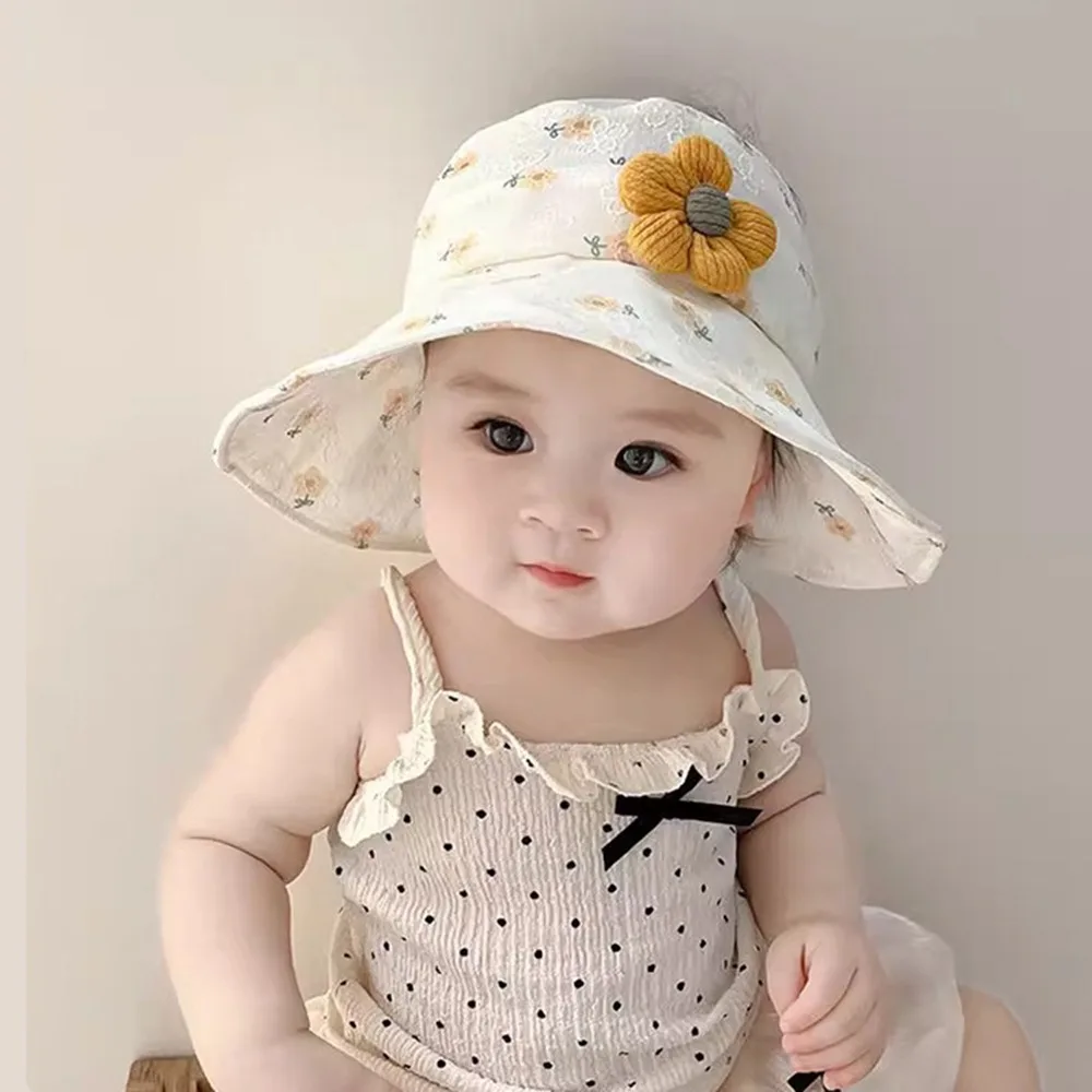 

Korean Style Empty Top Kids Sunhat Wide Brim Cotton Baby Sun Shading Hat Flower Breathable Children's Fisherman Hat Boy