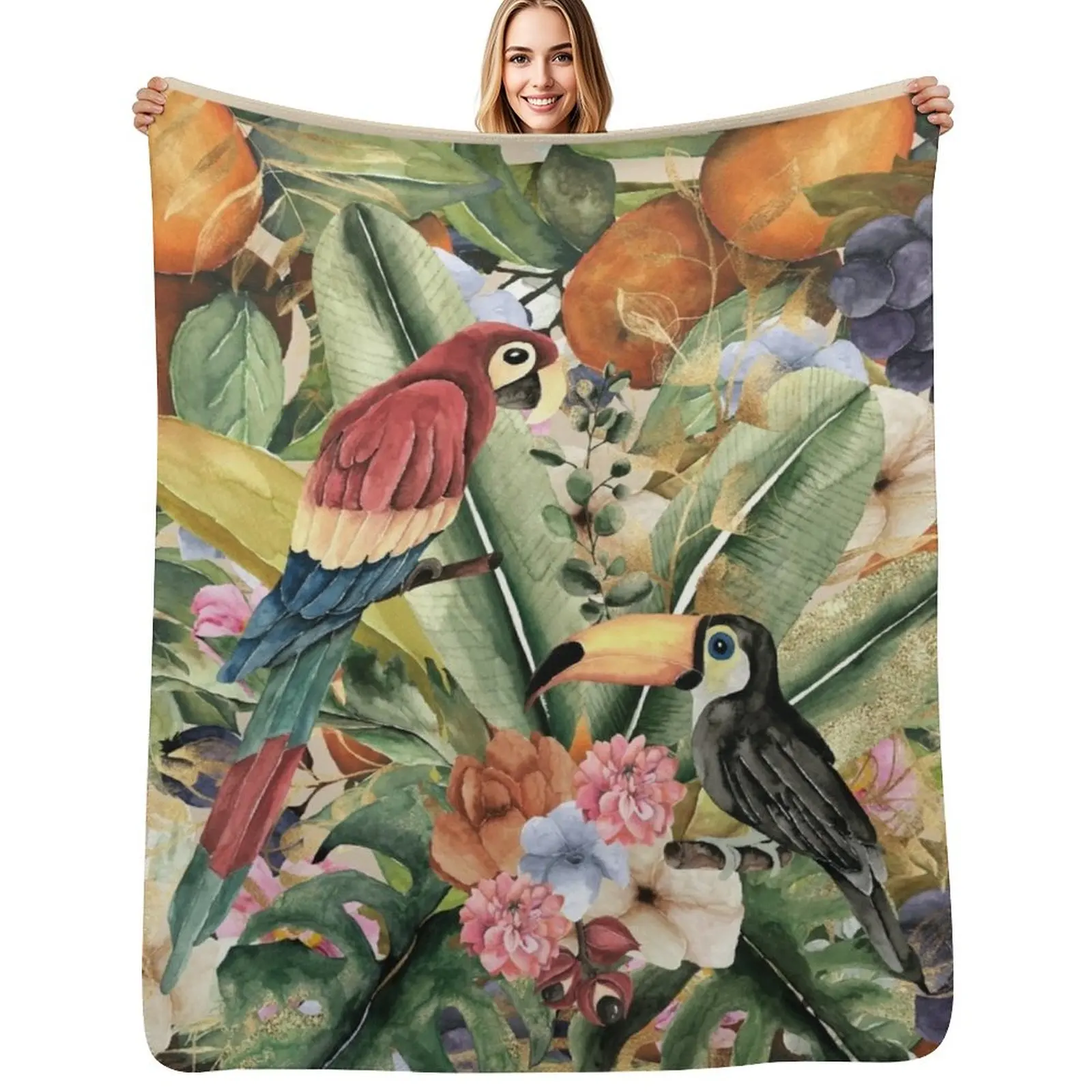 Amazon Birds and Fruits Watercolor Throw Blanket Soft Comfort Blanket for Reading Watching TV