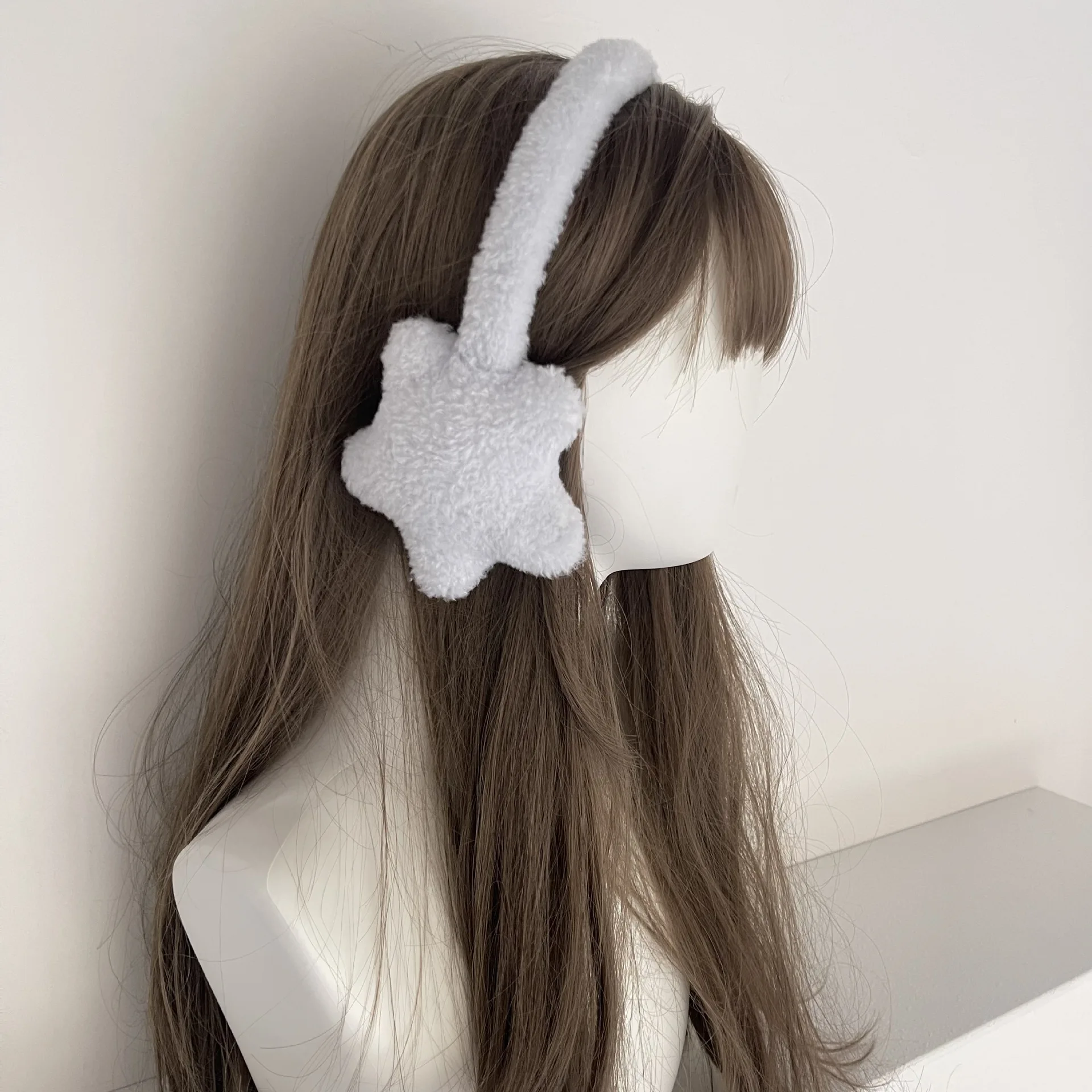 Зимние наушники со звездами для девочек, стильные наушники, милые кавайные теплые плюшевые студенческие наушники, велосипедные наушники для холода