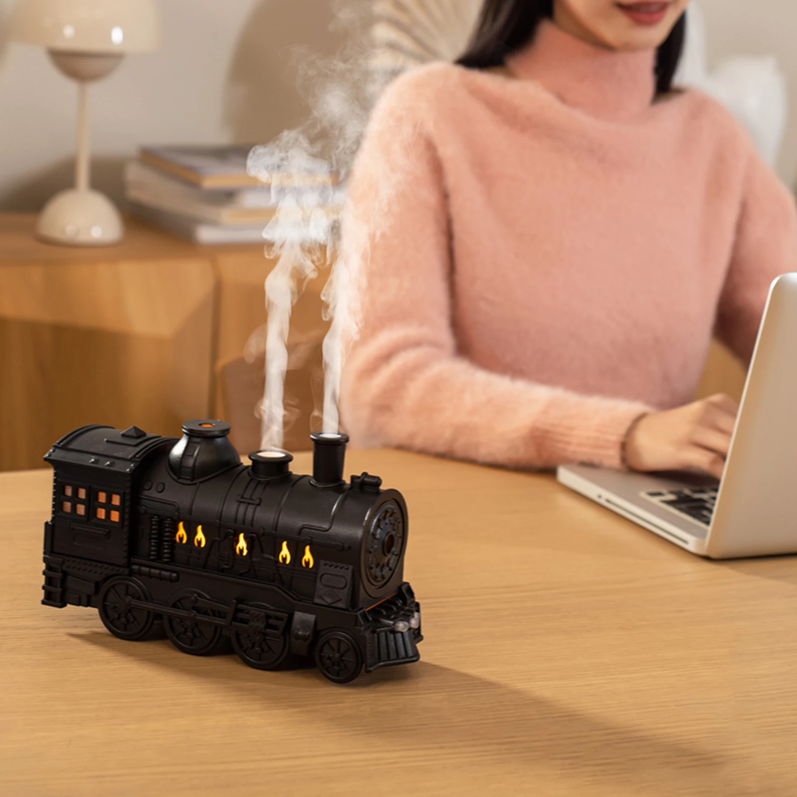 

Essential Oil Diffuser Train Humidifier 300ml Two Mist Modes Aromatherapy Diffuser Two-color Lighting Humidification for Home