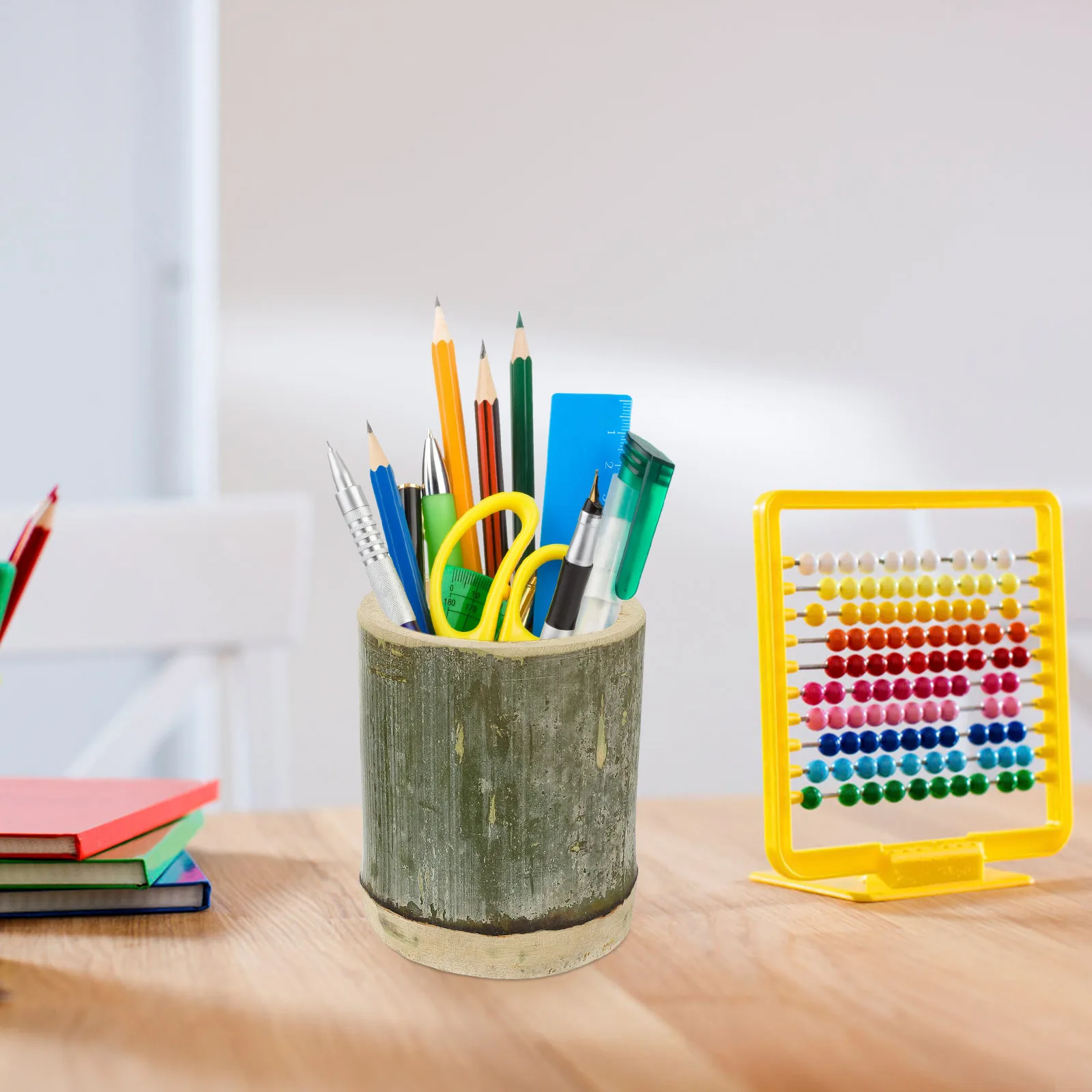 Stationery Organizer Bamboo Pen Holder Container Storage Rack Large Capacity Pencil