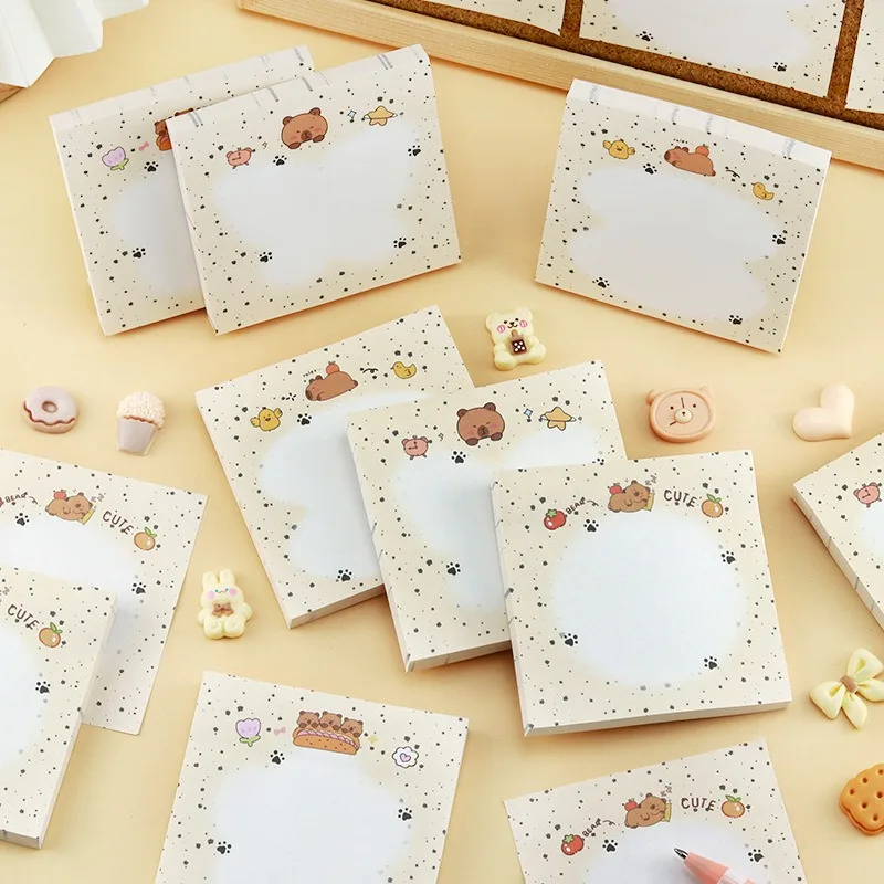 4pcs Kawaii Capybara Sticky Notes Cute Animal Memo Pad Thick Notepad Self-Adhesive Note Paper Student School Journal Stationery