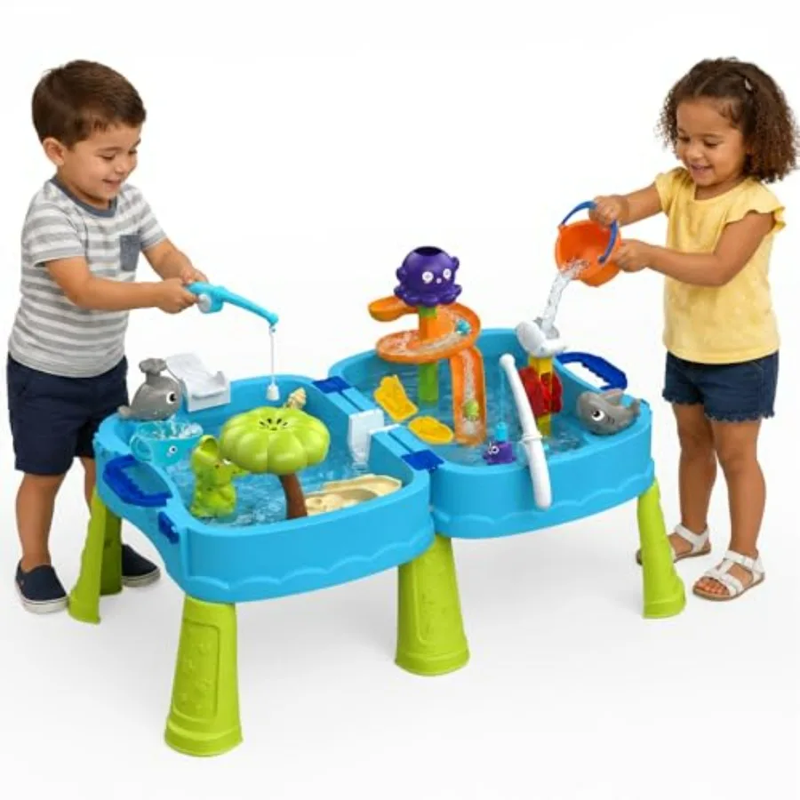 

Outdoor water table for toddlers: foldable double-sided sensory playset in blue, made of BPA-free plastic, includes 23 water to