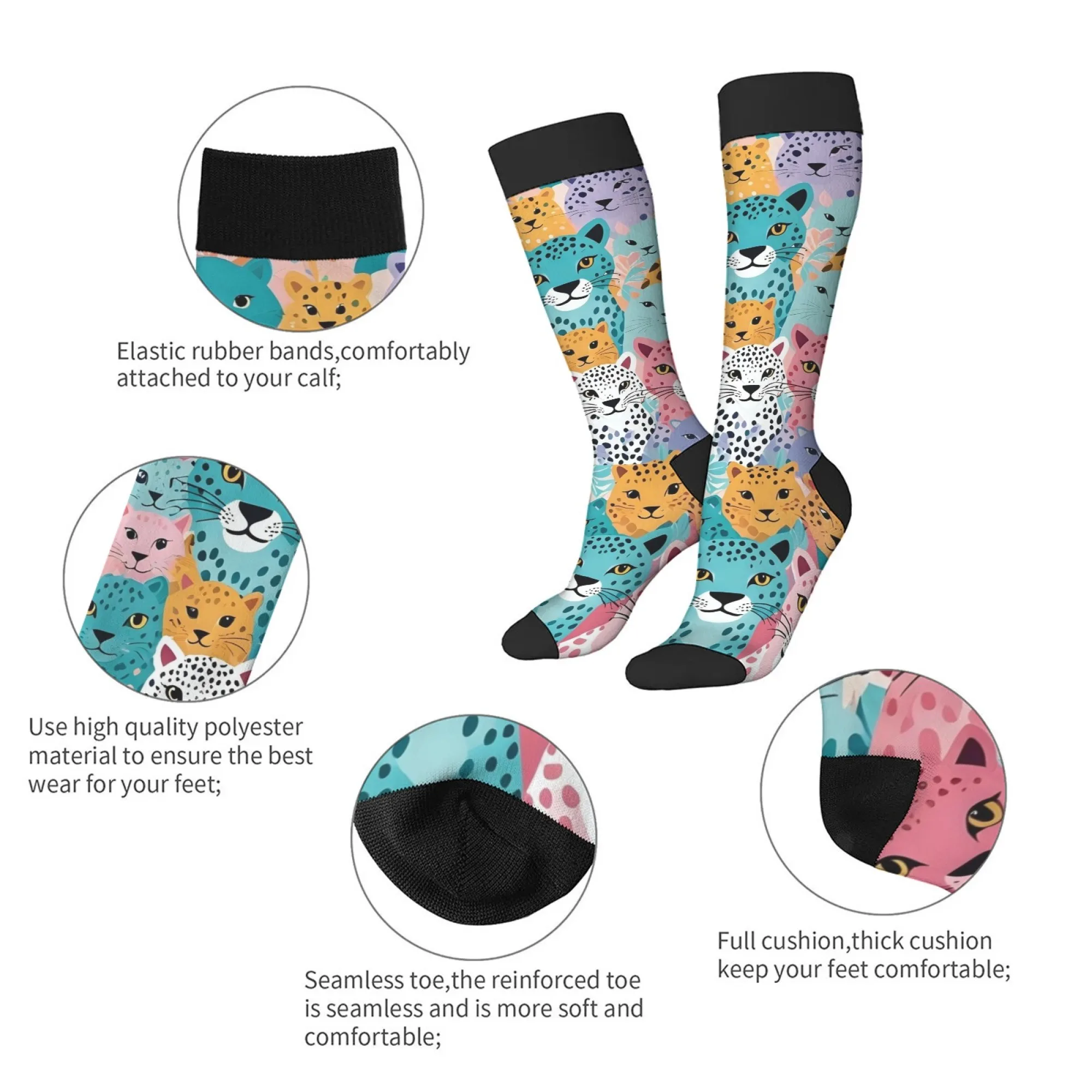 جوارب للركبة على شكل نمر كرتوني بألوان برية، نمط شارع عصري حضري، جوارب ضغط مريحة للرجال والنساء