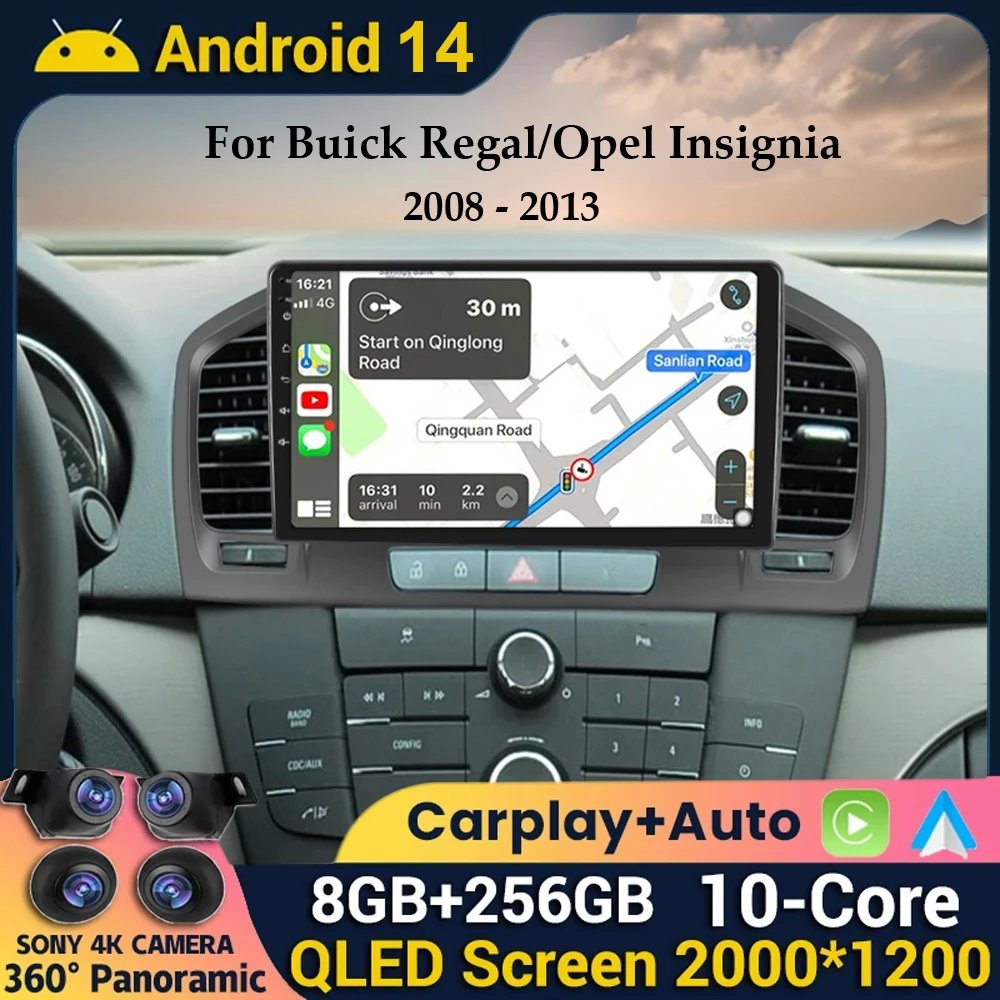 Android 14 Carplay Auto WIFI+4G For Buick Regal Opel Insignia 2009 2010 2011 2012 2013 Car Radio Multimidia Player Stereo GPS BT