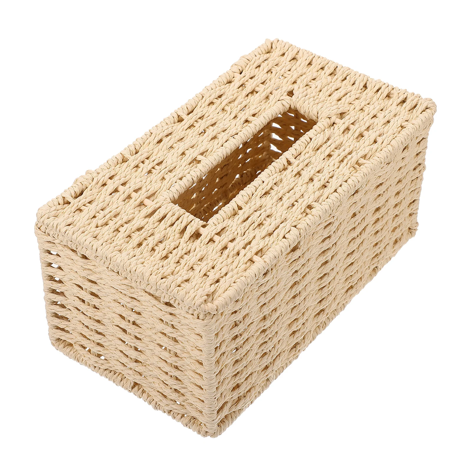 

1Pcs Desktop Tissue Box Handcrafted Paper String Woven Case Simple Elegant Style for Home Office Decorative Supplies