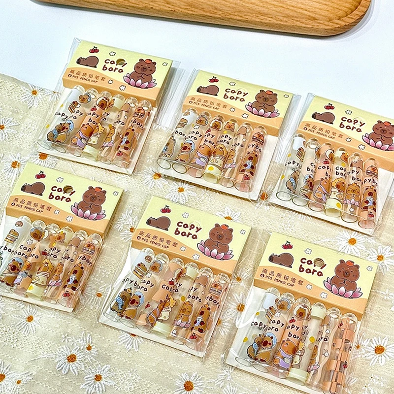 6pcs Pack Capybara Pencil Cap For Pupil Transparent Protects Pencil Tip Japanese Kawaii Stationery Cute Stuff Back To School
