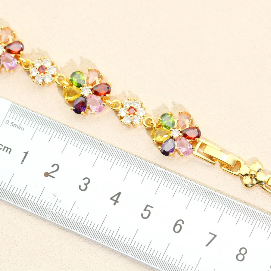 Luxury Multicolor Crystal Gold Plated Jewelry Sets Earrings Necklace Pendant Ring Bracelet Jewellry For Women Wedding Gift