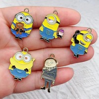 10pcs Cartoon Charm Jewelry Accessories Enamel Necklace Earring Pendant Diy Making Supplies Alloy Metal Gold Plated