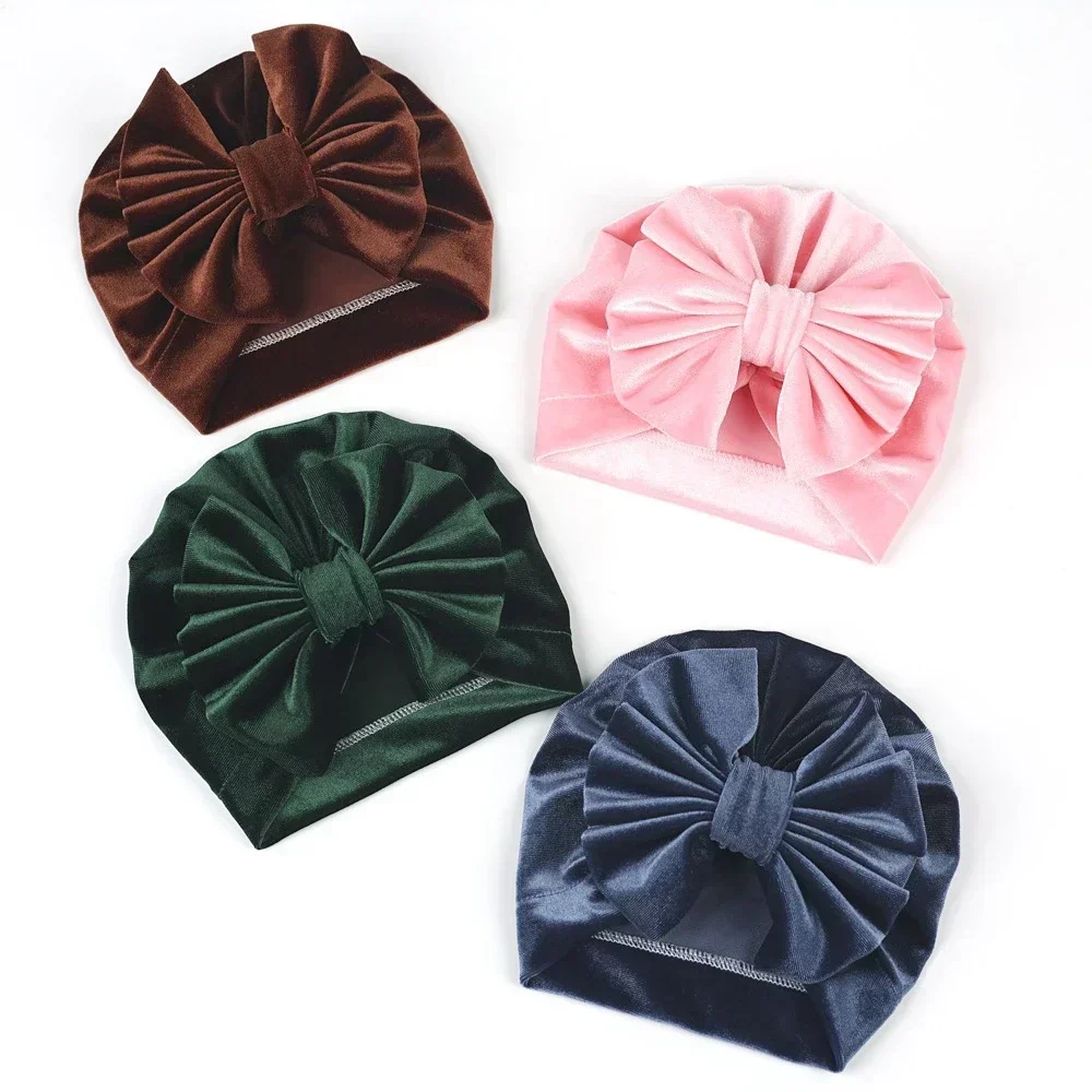 New Baby Girls Big Bow Knot Velvet Hat Newborn Infant Turban Caps Children Leopard Beanies Photo Props Gifts Hair Accessories