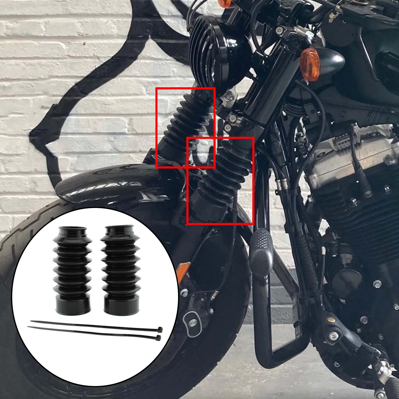 

2x Front Fork Shock Absorber Cover Rubber Long Boots Shock Shield Cover Protector for Harley x48 16-22 Replacement Black