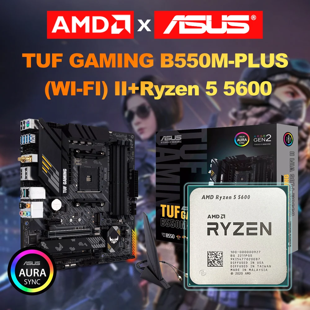 Placa base AMD Ryzen 5 5600 R5 5600 CPU + ASUS TUF GAMING B550M PLUS (WI-FI) II micro-atx B550M DDR4 4600 MHz 128G