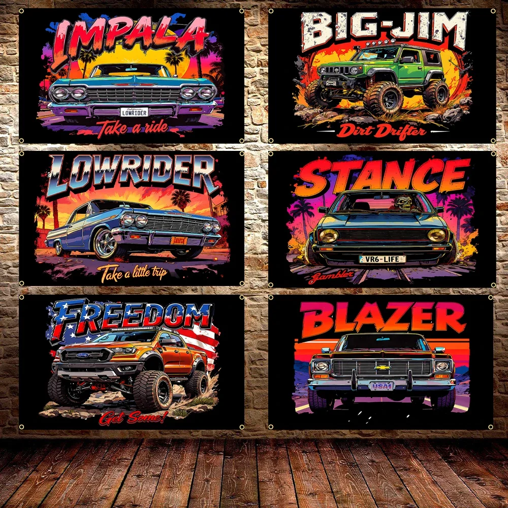 2x3fts 3x5fts Have a Trip Car Flag Polyester Printed Classic Retro Sports Car Poster Banner for Room Outdoor Decor