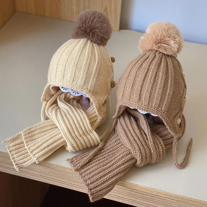 Children's Hats, Scarves, Two-piece Sets, Warm Autumn and Winter Boys and Girls Baby Knitted Hats