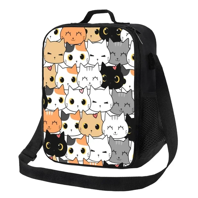 Lancheira com impressões bonitos do gato para homens, animal dos desenhos animados, saco térmico portátil, sacola térmica, bolsa, piquenique ao ar livre, moda