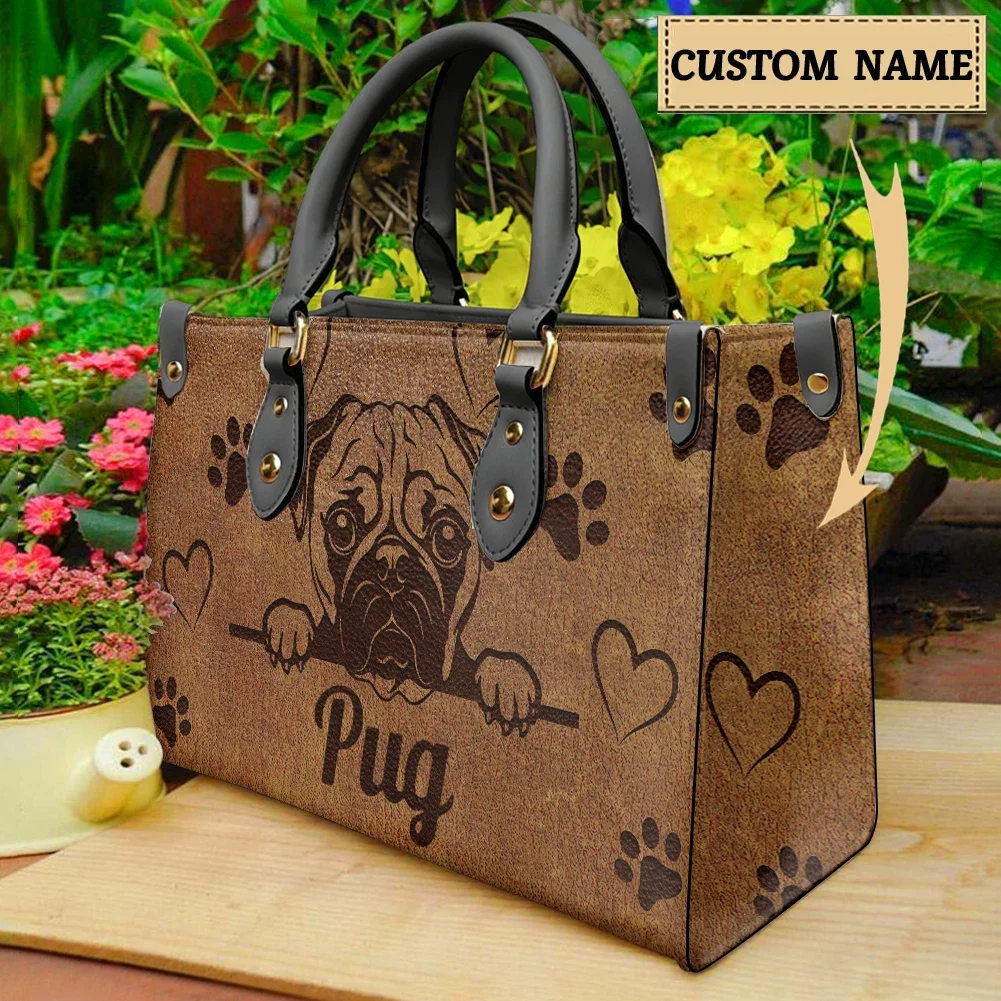 

Handbags For Women Personalized Dog Print Luxury Teen Girls Shoulder Bag Dog Lovers Custom Name Tote Bags Leather Hand Bags Gift