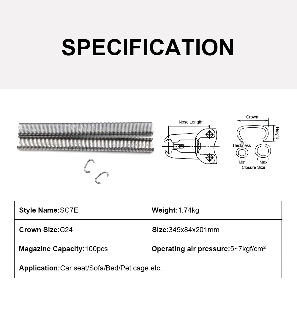 Industrial  Air Stapler Ring C Nail G un Pneumatic Hog Ring G un  SC7E for C24 Nails
