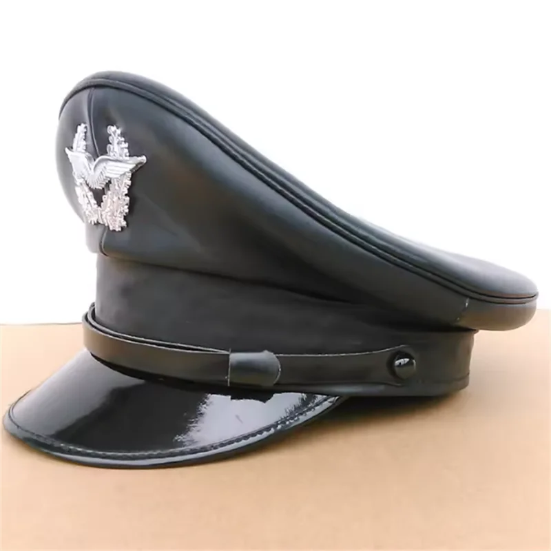 Germany Officer Visor Hat Cortical PU Leather Cap Cosplay For Uniform Halloween Christmas Gift Spring Festival New Year