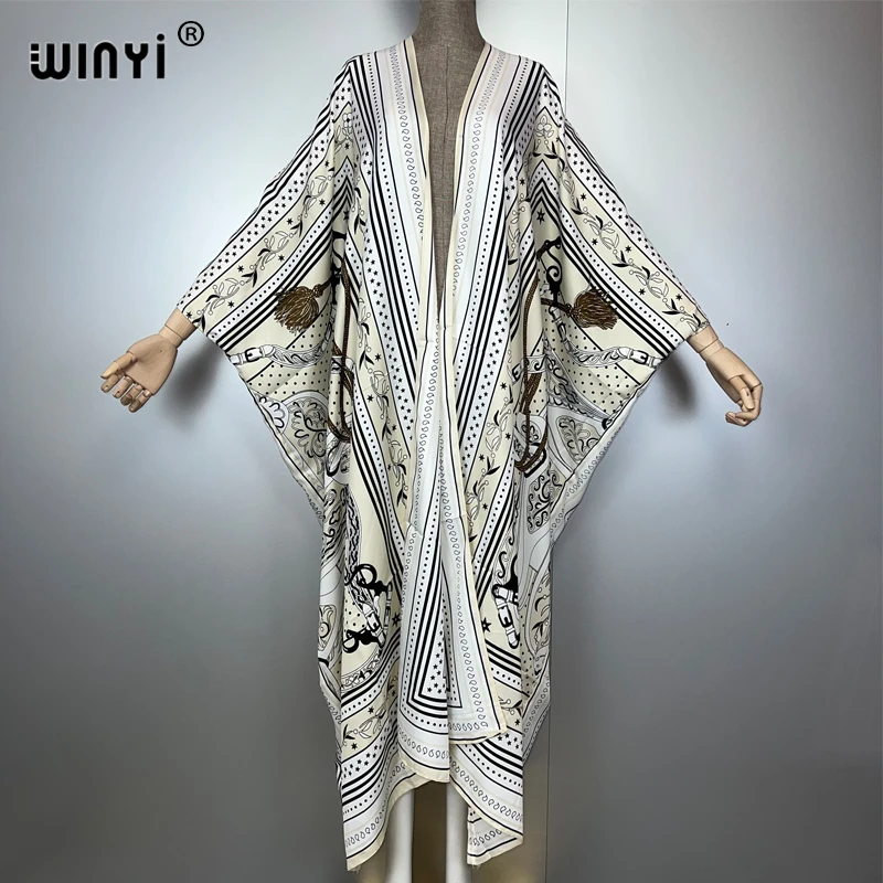 WINYI-Kimono bohemio, cárdigan holgado, trajes de playa para mujer, vestido de noche para cubrir, abrigo largo, vestido maxi, ropa de playa de lujo