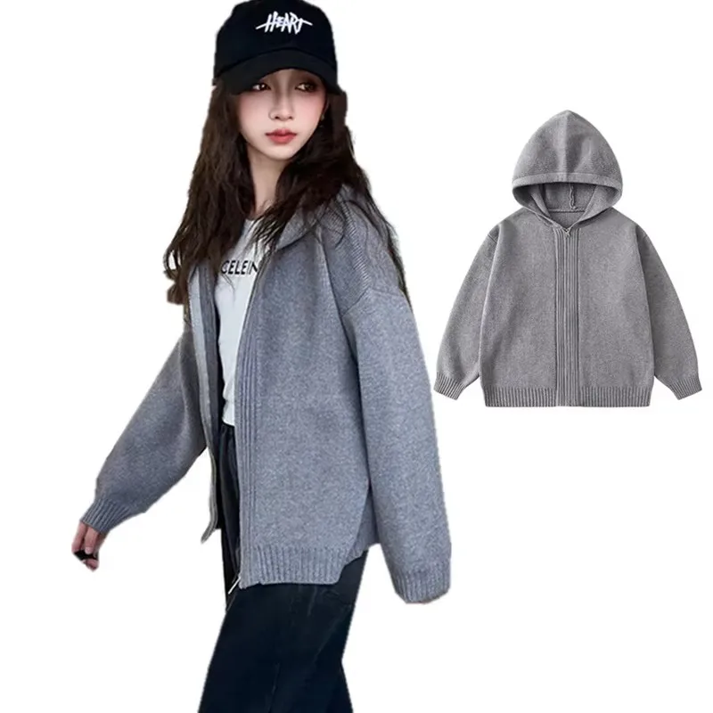 

Cool Kids Hooded Cardigan For Girl Hooded Sweaters with Zipper Hoodies Knit Crop Top 2025 New Items Cardigans-Hoodies Streetwear