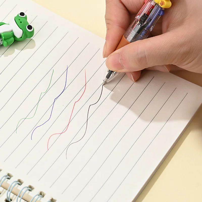 26 Pcs Grinning Dinosaur Topper 4 Color Ballpoint Pen 4in 1 Retractable Multi Color Writing Pen Transparent Pen
