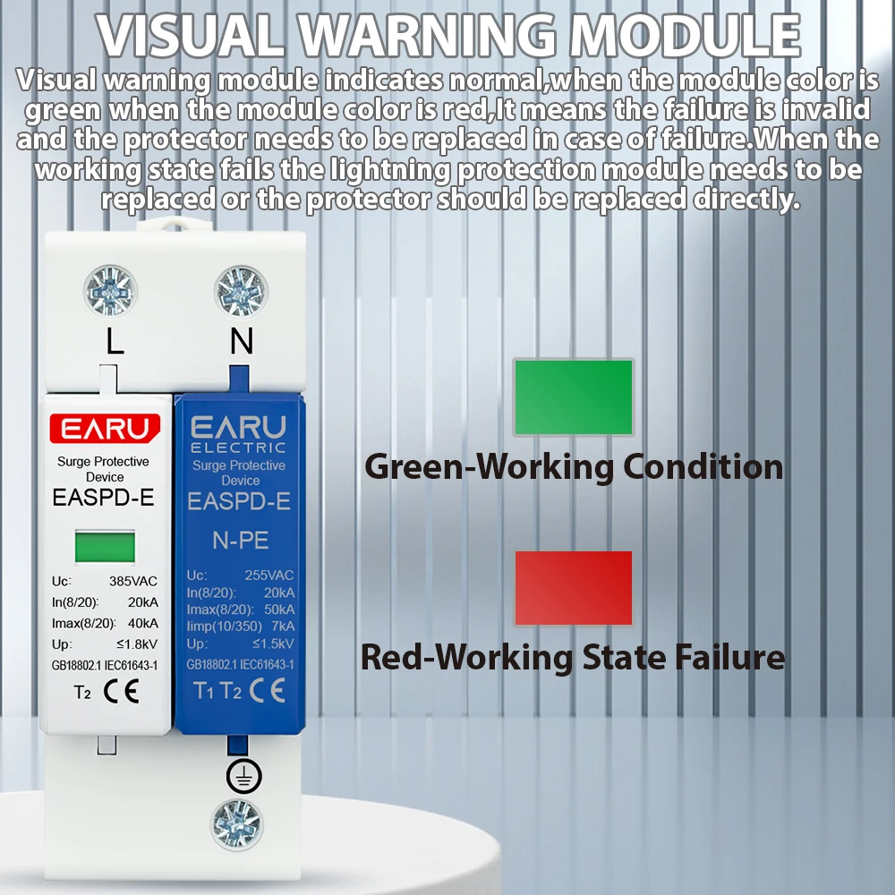 2P 4P AC SPD 1P+NPE 20KA 40AK 50KA T1 T2 275V 385V House Surge Protector Protective Low-voltage Arrester Device
