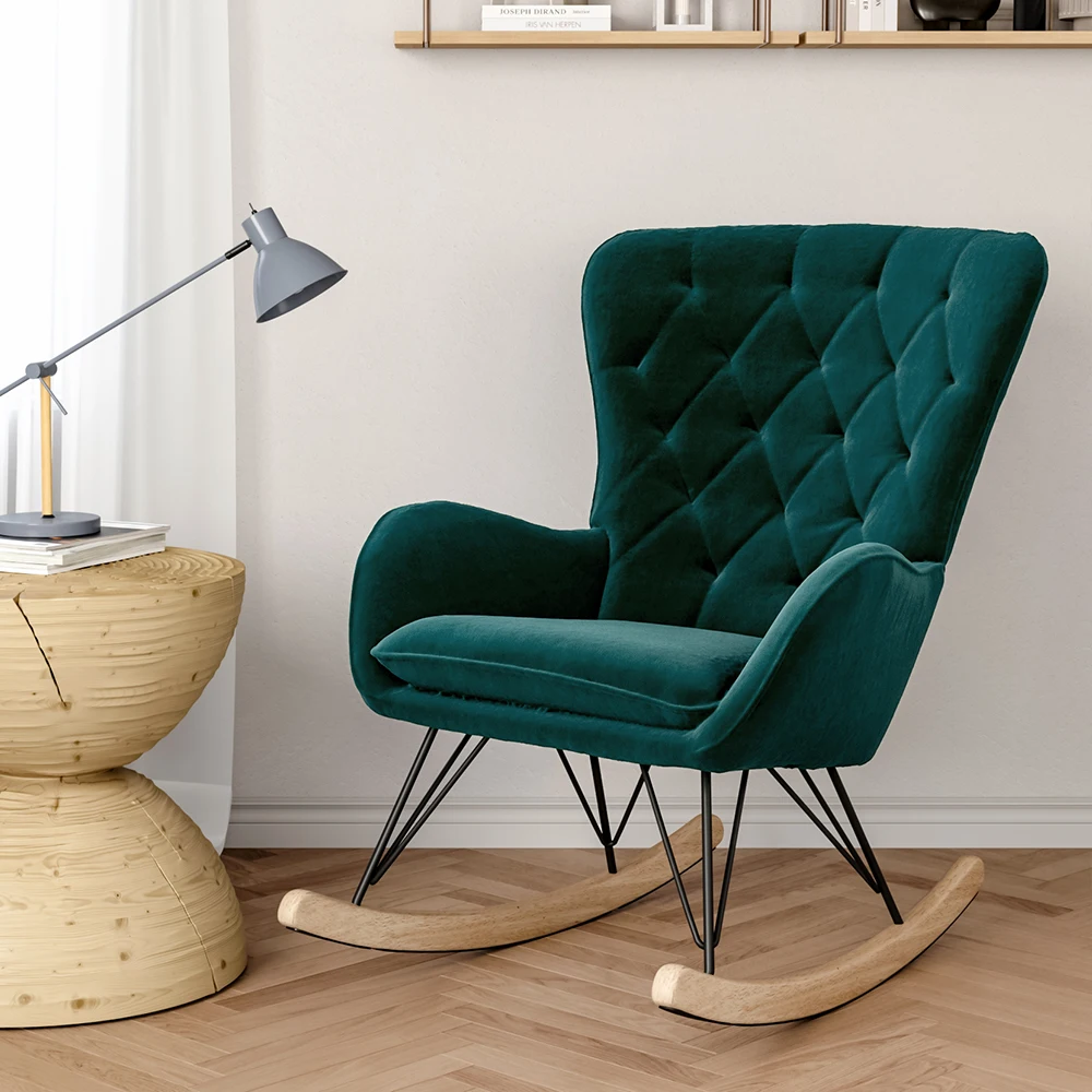 Modern Velvet Upholstered Rocking Chair,Green