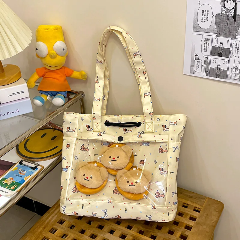 

Richme Kawaii Women Tote Bags Fashion 2025 Harajuku Cartoon Dog Print Ita Bag Female Subculture Casual Shoulder Bolso Mujer