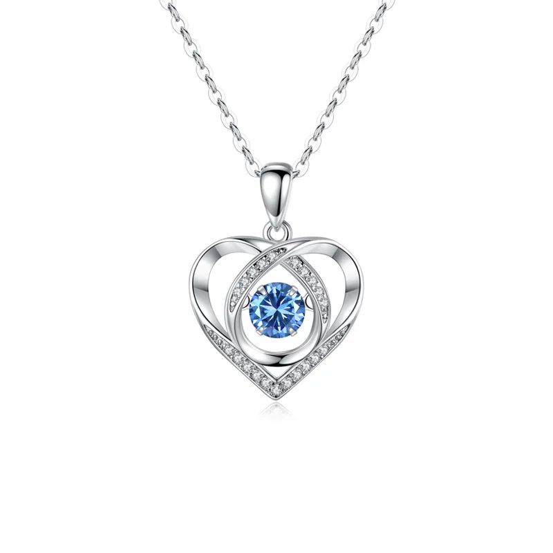Heart-Shaped Pendant Necklace in Copper with Electroplated Finish • Korean Fresh Style • White or Blue Diamond Accent • Active M