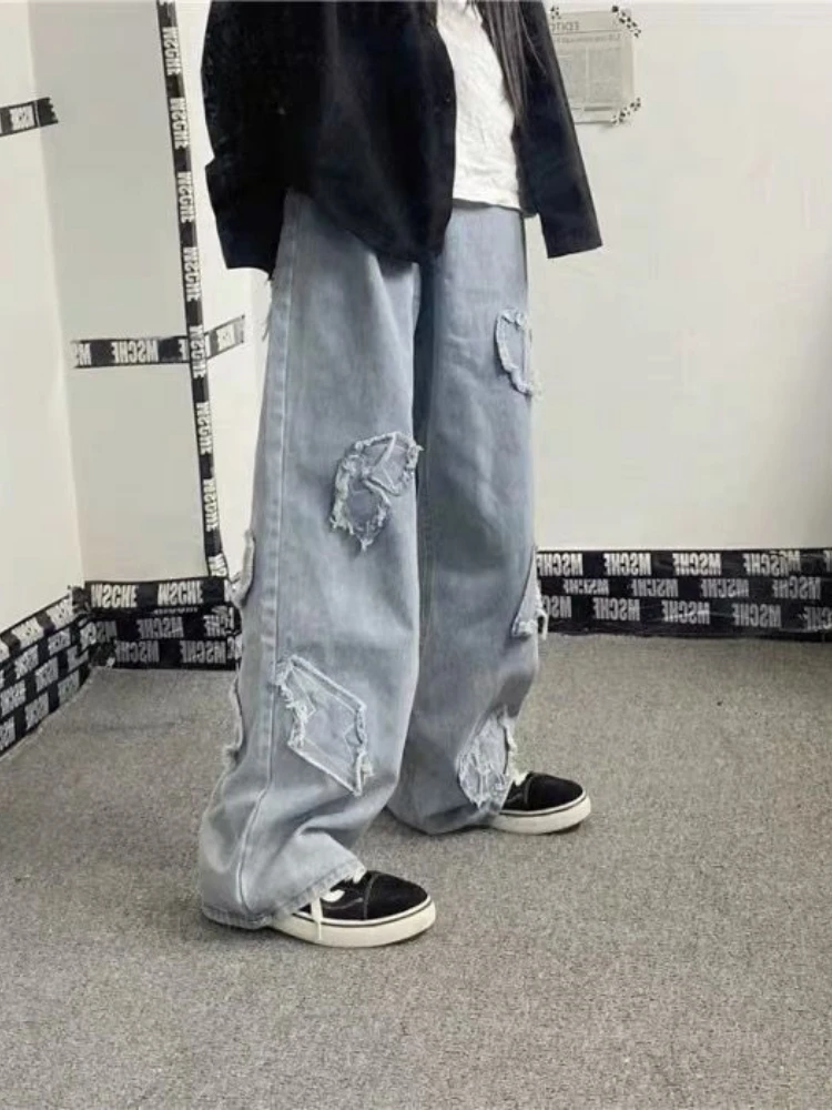 Jeans Men Stretch Denim cargo Pants Streetwear Wide Leg Joggers Men Washed Patch Casual Straight Baggy Jeans y2k Trousers