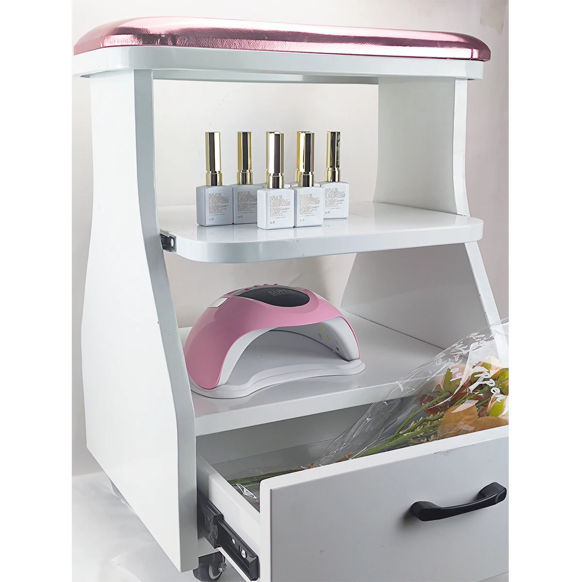 nail art salon bar cabinet with hand feet nail arm rest pillow