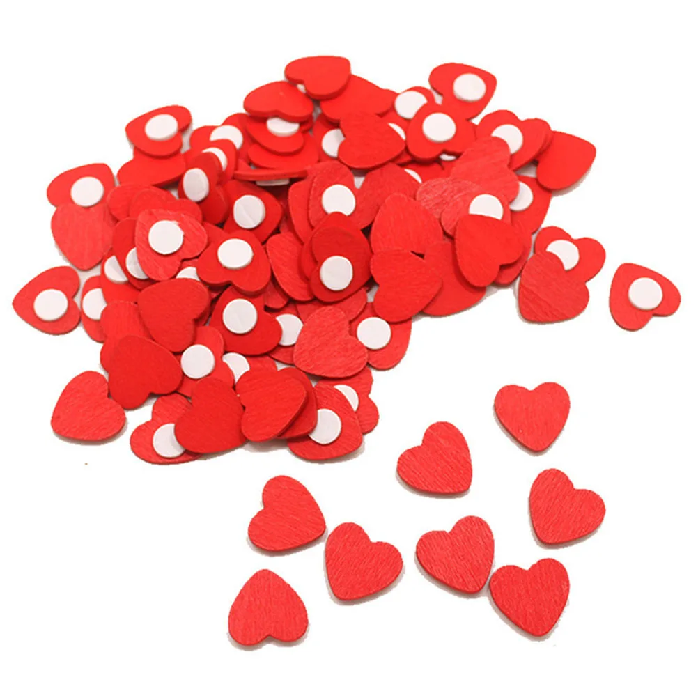 

200pcs Red Heart Wood Pasted Diy Wooden Stickers For Wall Cup Switch Home Festival Decoration Handmade Wood Heart-Shape Pasted