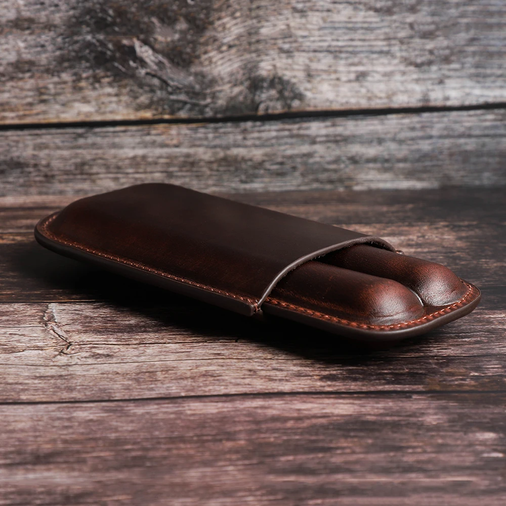 Factory Price Portable Leather Humidor Travel Humidor Wallet 2 Tube Humidor Leather