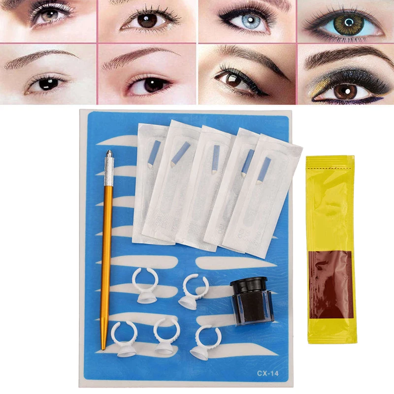 

Eyebrow Practical Microblading Eyebrow Tattoo Kits 1set Pen Pencil Needle Ring Ink Cup Paste Skin Ruler for Beginners Body Art