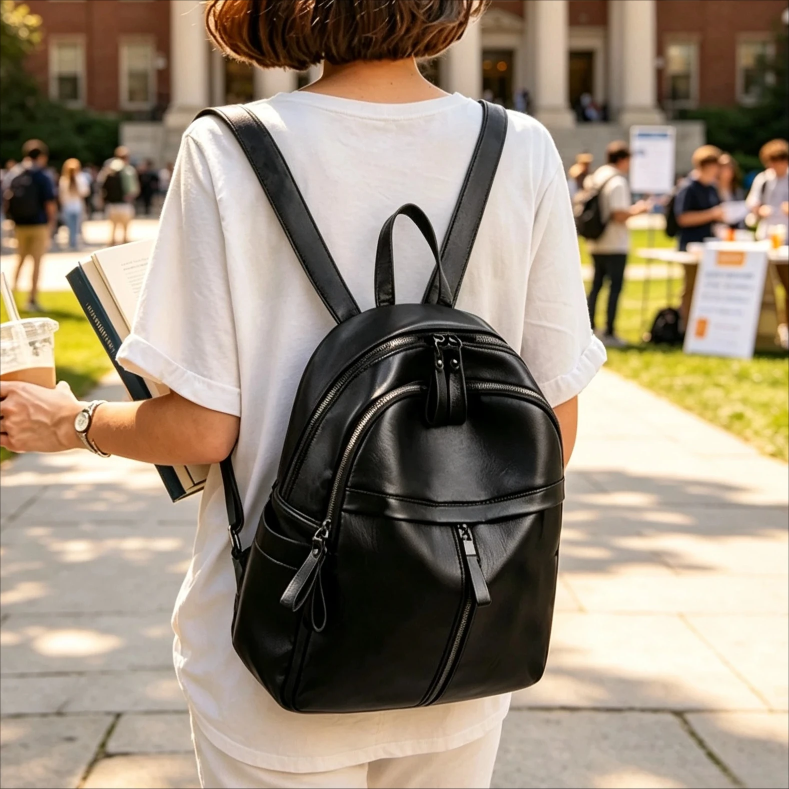 Leather Work Rucksack - Fashion Women Leather Backpack Purse Satchel