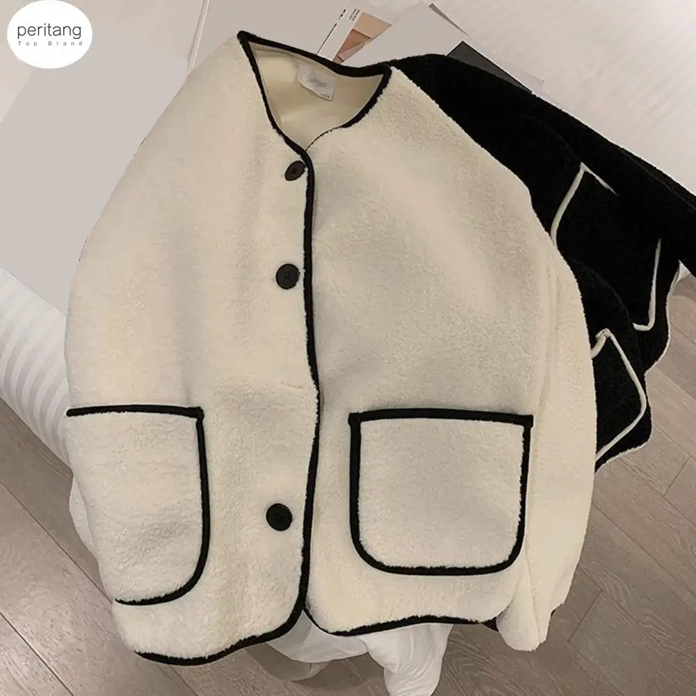 

PERITANG Women Fall Winter Coat Long Sleeves Women Cardigan Coat Single-breasted Women Formal Coat OL Styel Winter Coat