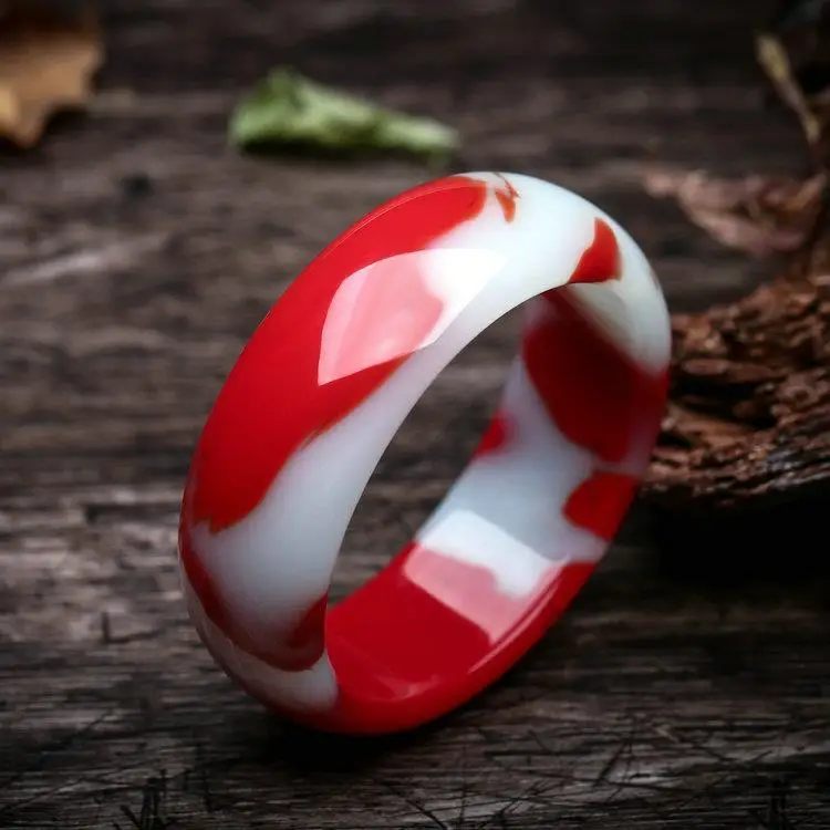 

Natural Xinjiang Gobi Chicken Blood Stone Wide Band Bracelet Women's Red Fire Versatile Bracelet