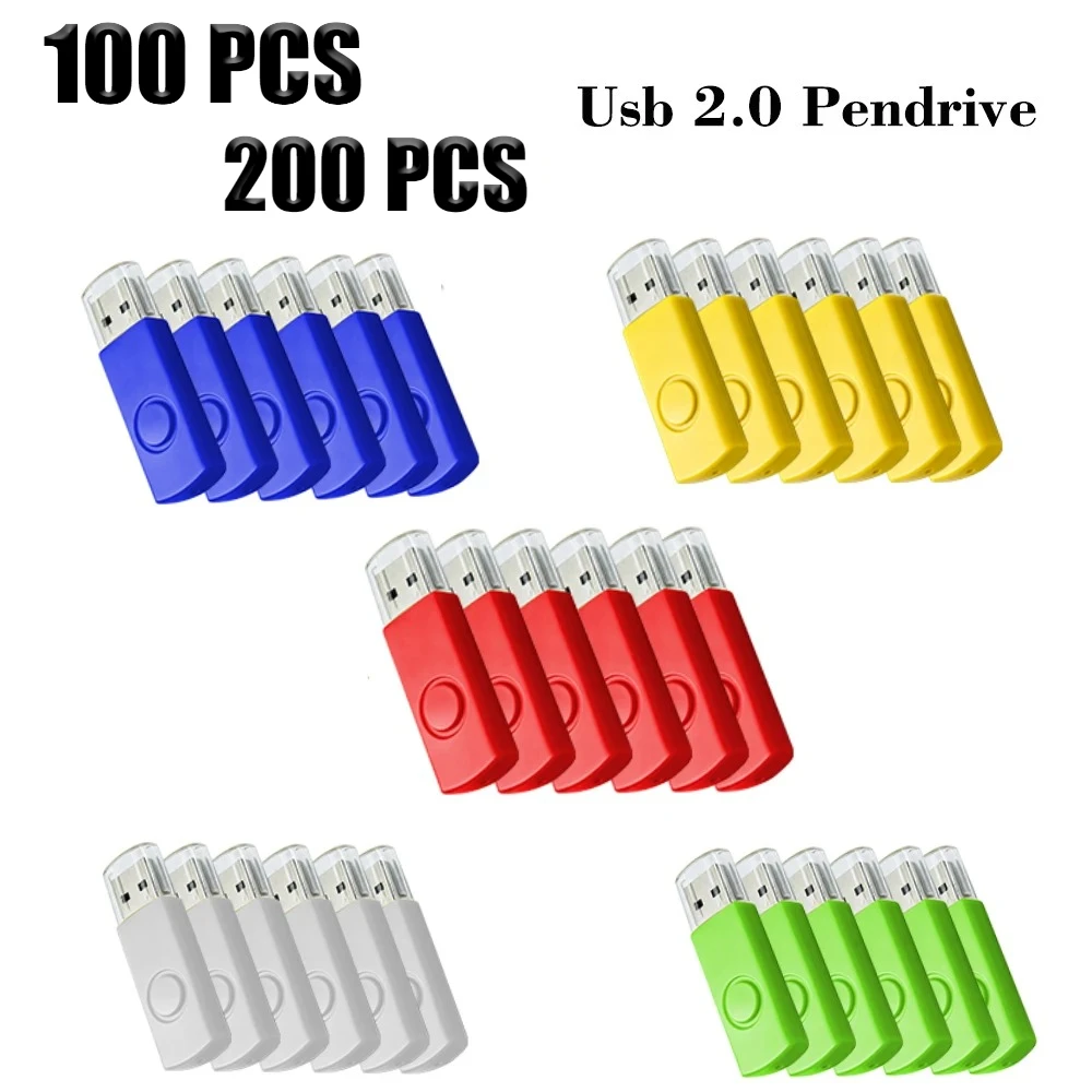 100/200PCS USB 2.0 Flash Drives Metal Free Custom Logo 2GB 4GB Pendrive 8GB 16GB Pen Drive 32GB 64GB Business Gift USB Sticks