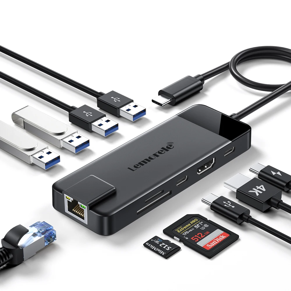 

Lemorele TC93 USB C 3.0 Hub Type-C to 4K HDMI Type C быстрое зарядное устройство 5 Гбит/с док-станция для переноса Windows MacOS Laptop Dell