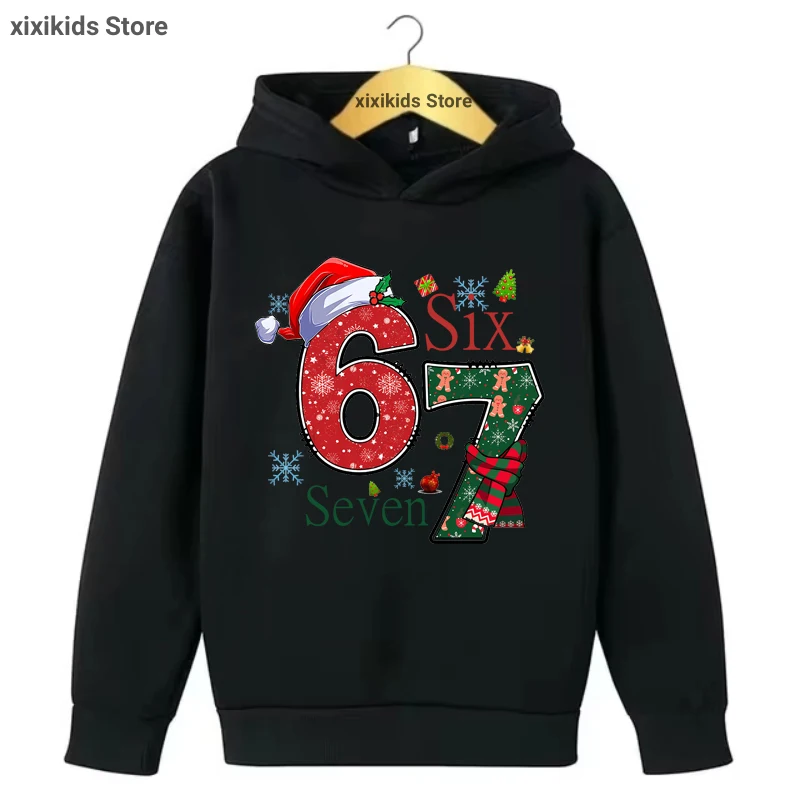 

Christmas Six Seven 67 Meme Printed Cap Hoodies Xmas Gift Sweetshirt White/Black/Grey/Red/Pink Hoody Kawaii Kids Clothes