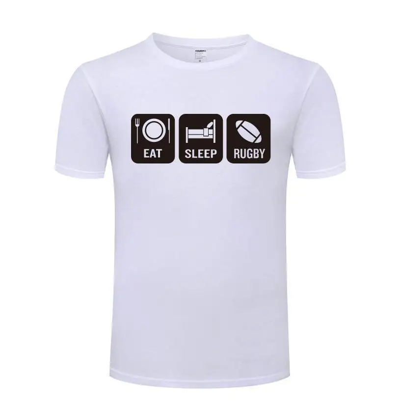 New Men's Short-sleeved T-shirt: Eat Sleep Rugby Team Player (Eating and Sleeping While Playing Rugby)