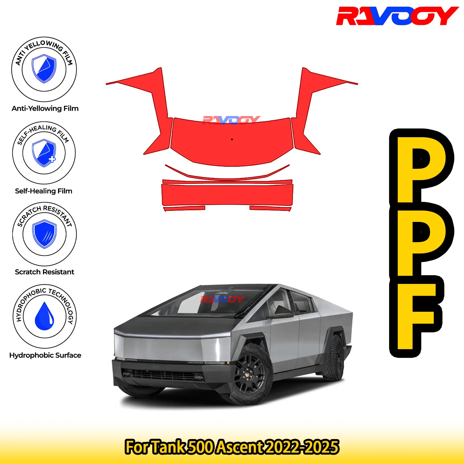 

For Tesla Cybertruck Base 2024-2025 Glossy Matte Black Precut front PPF Kit Paint Protection Film