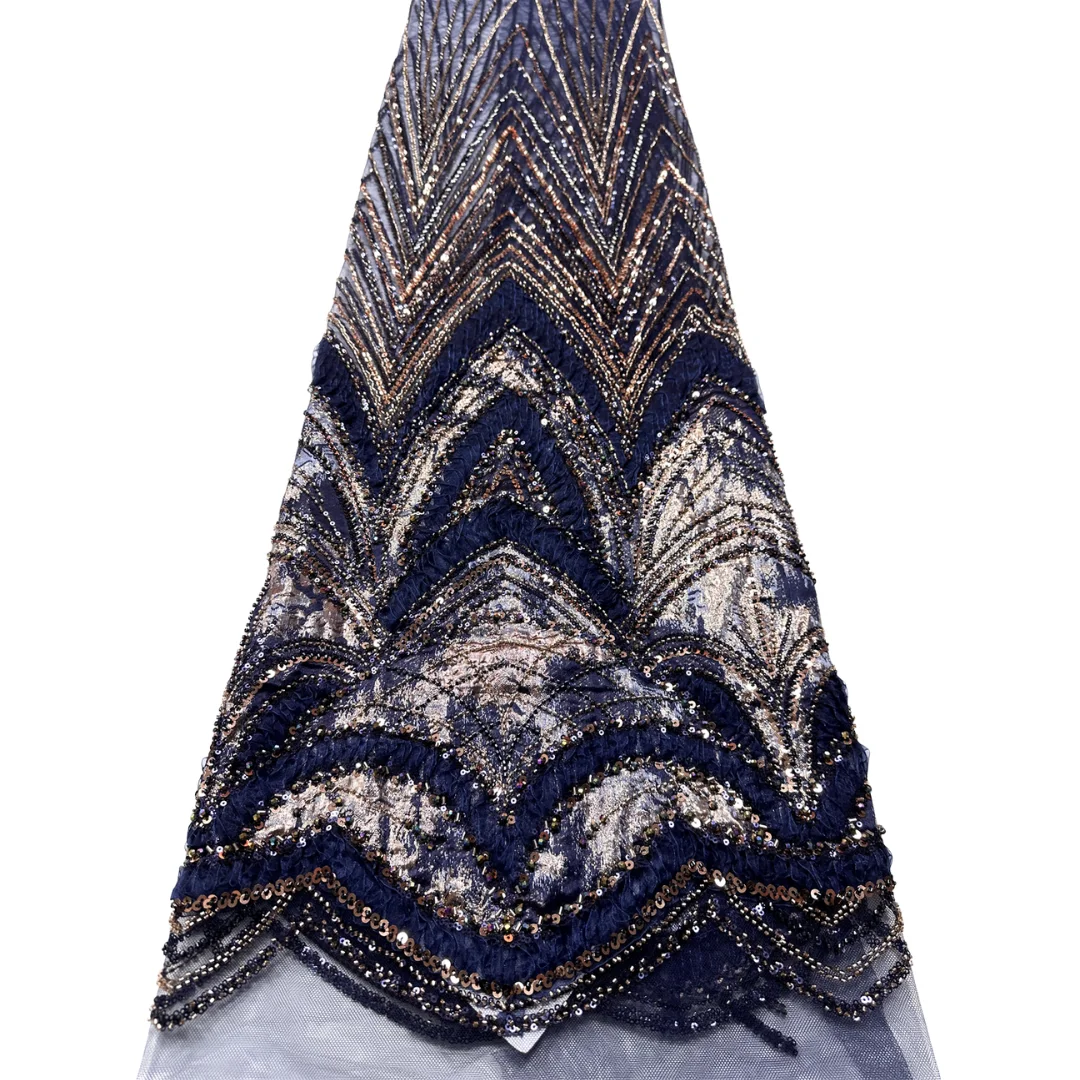 Newest French Mesh Lace Fabric 5 Yards High Quality Sequins Beaded Embroidery Floral Design For Sewing Wedding Party Dress