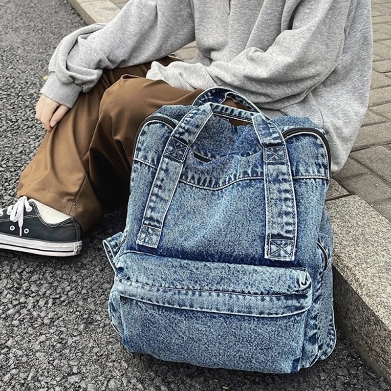 2022 New Denim Women Backpack Retro Travel Bagpack Large Capacity Backbag College Student School Bags for Teenager Girls Rugtas