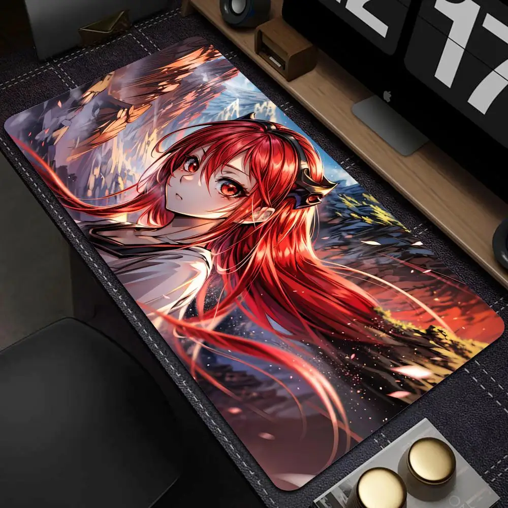 Kawaii Red Hair Girl Anime Large Game Mouse Pad Black Lock Edge Non Slip Computer Keyboard Desk Pads Stitched Edge mouse pad